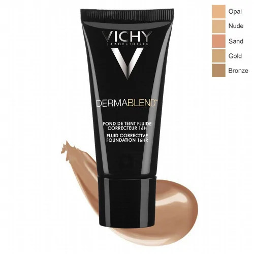 VICHY DERMABLEND FOND DE TEINT FLUIDE CORRECTEUR 16H TEINTE 35 SAND, 30ML