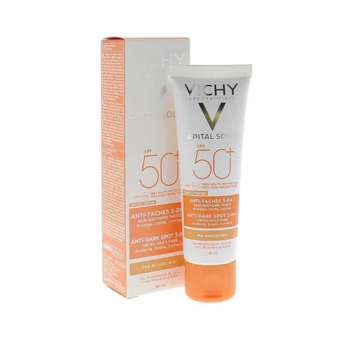 VICHY CAPITAL SOLEIL SOIN ANTI TACHES TEINTEE 3EN1 SPF50+, 50ML