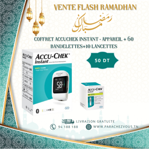 Coffret Accuchek Instant - Appareil + 60 bandelettes+10 LANCETTES