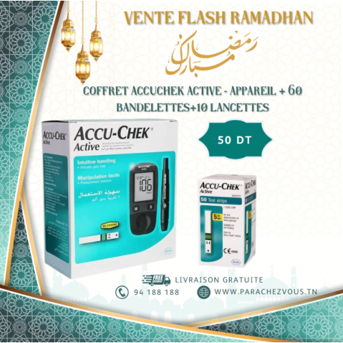 Coffret Accuchek ACTIVE - Appareil + 60 bandelettes+10 LANCETTES